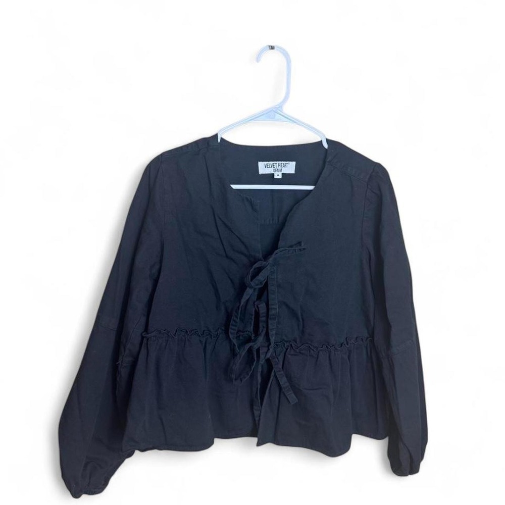 Black Denim Tie Long Sleeve Shirt